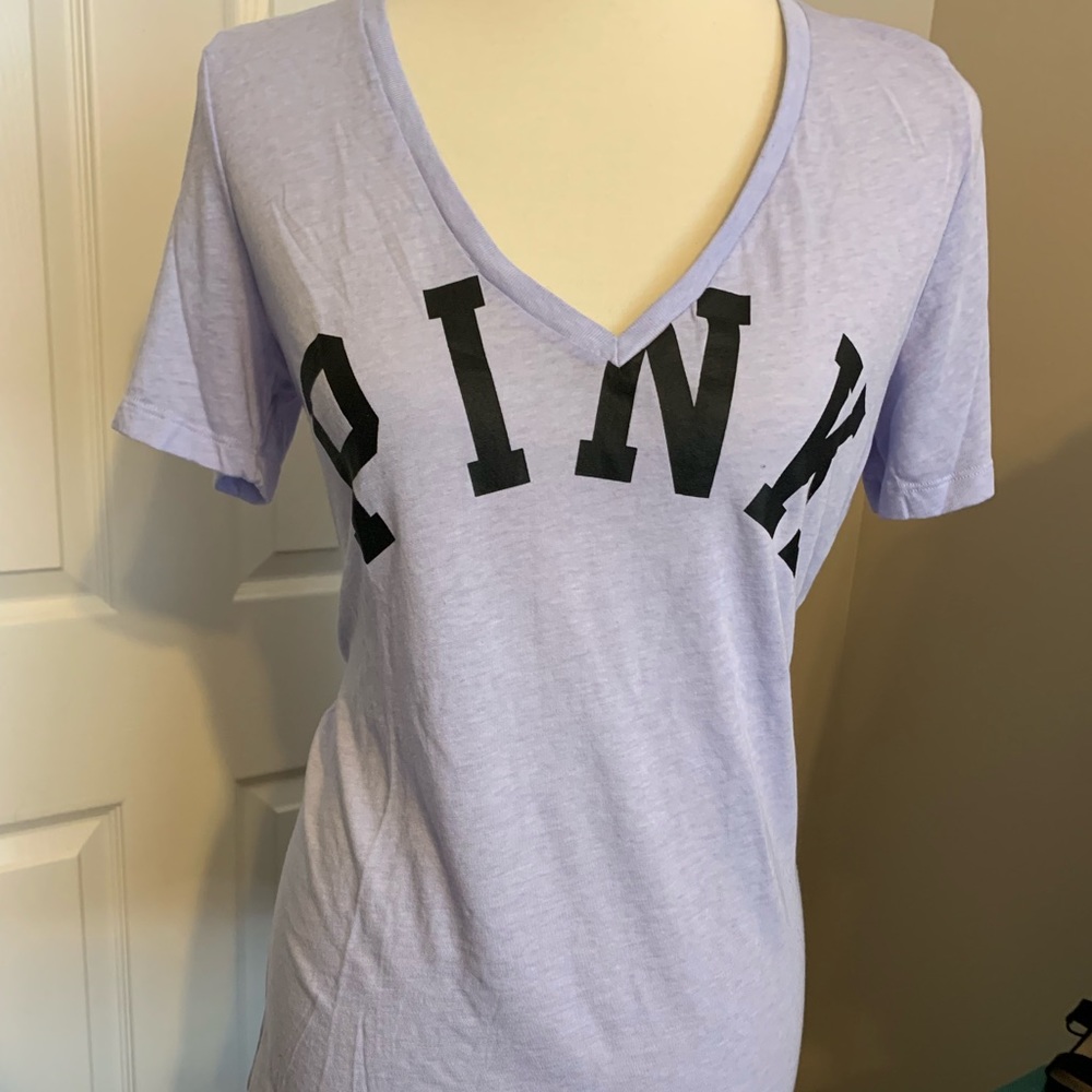 PINK Victoria's Secret Lavender V-Neck Tee with Black Logo